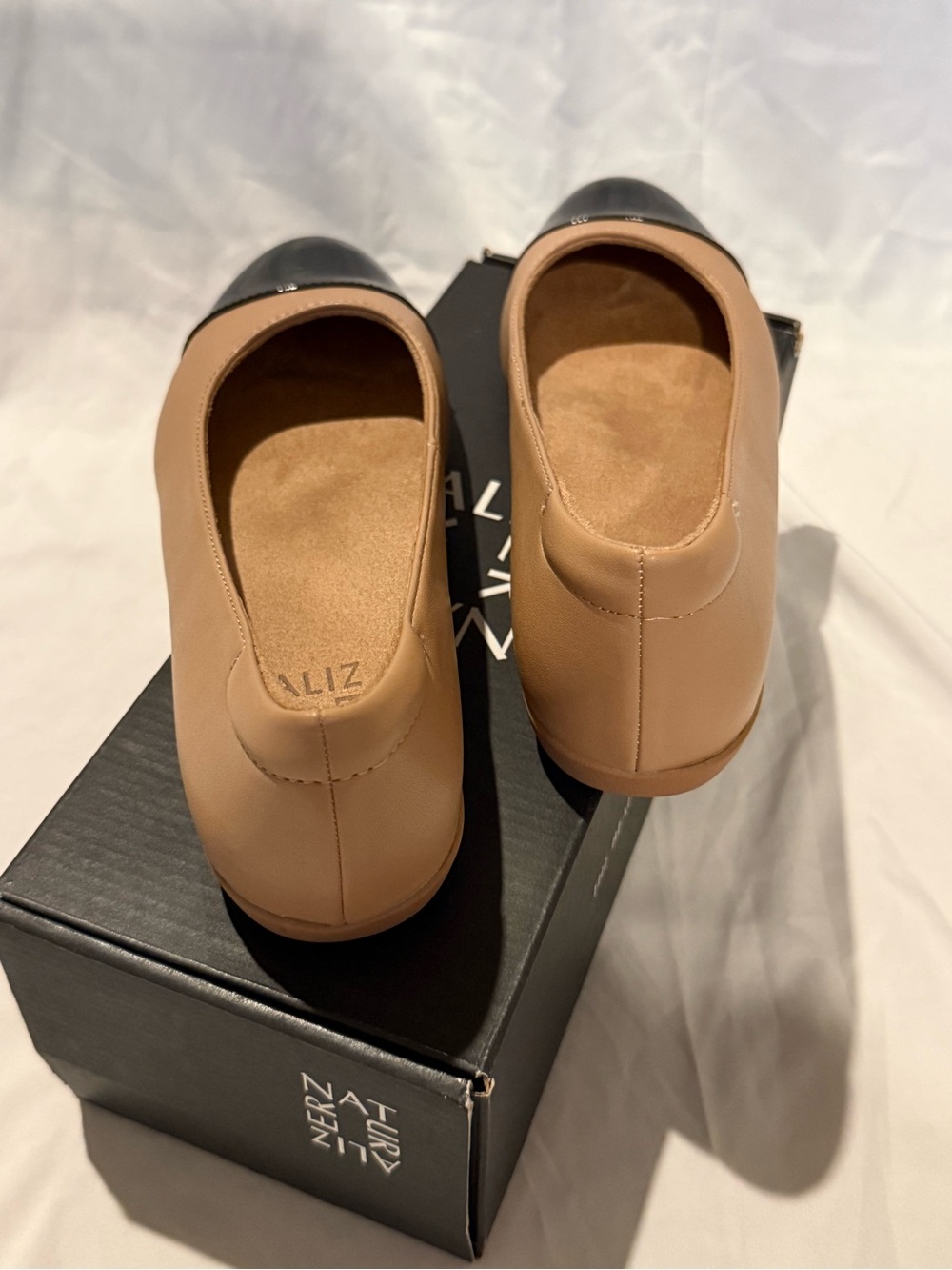 Naturalizer Two-Tone Nude and Black Cap-Toe Ballet Flats - Picture 4 of 7